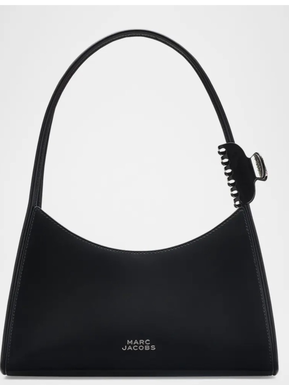 Marc Jacobs Black Smooth Leather Shoulder Bag with Clip Accent